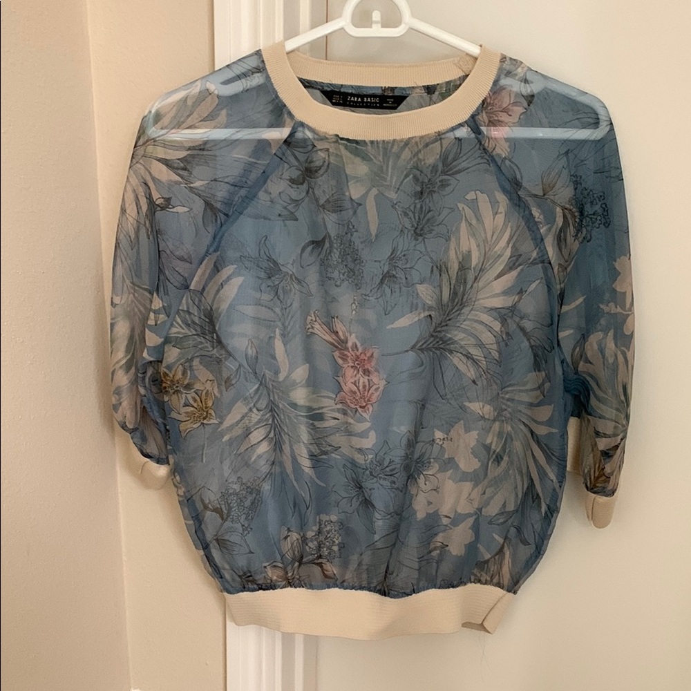 Zara Blue Sheer Floral Top